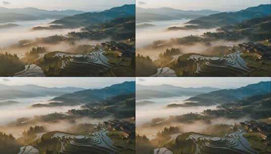 航拍壮美梯田云海仙境日出唯美风光视频高清在线视频素材下载