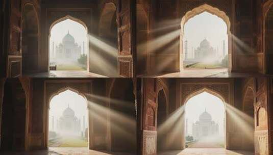 透过拱门看泰姬陵高清在线视频素材下载