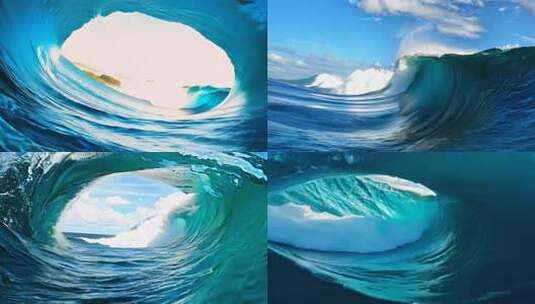 大海海浪巨浪蓝天白云高清在线视频素材下载