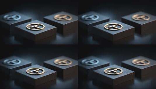 金属质感字母T标志在黑色背景下的特写高清在线视频素材下载