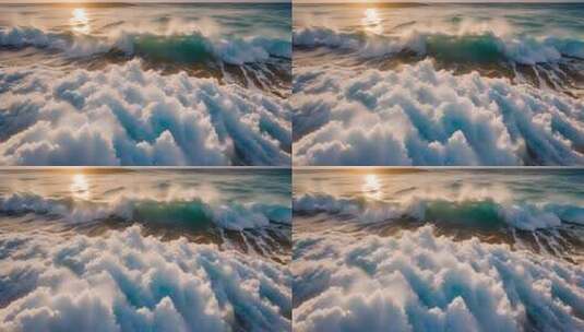 海边日落海浪全景高清在线视频素材下载