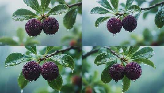 带水珠的新鲜杨梅特写高清在线视频素材下载