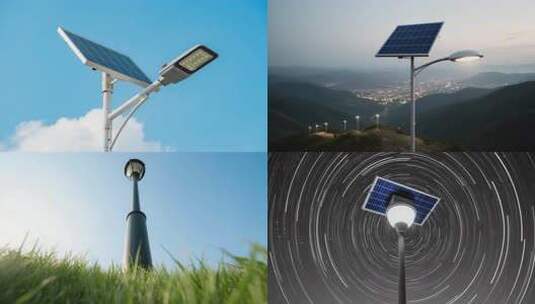 太阳能路灯绿色照明 新能源路灯道路照明高清在线视频素材下载