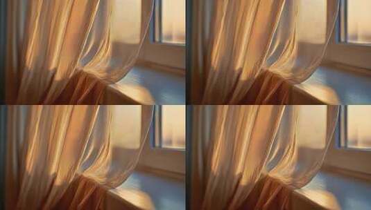 窗边飘动的透光窗帘高清在线视频素材下载