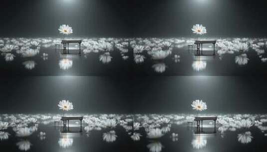 水面钢琴与雏菊的梦幻场景高清在线视频素材下载