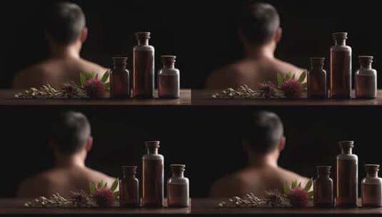 精油瓶与草本植物的宁静疗愈氛围高清在线视频素材下载
