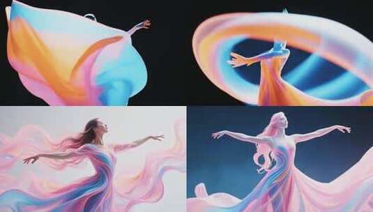 舞者舞动彩色绸带高清在线视频素材下载