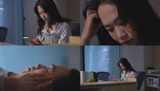 女性公司深夜加班场景高清在线视频素材下载
