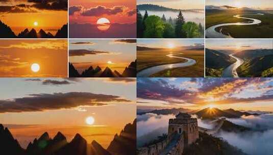 【合集】祖国大好河山日出晨曦自然风光空镜高清在线视频素材下载