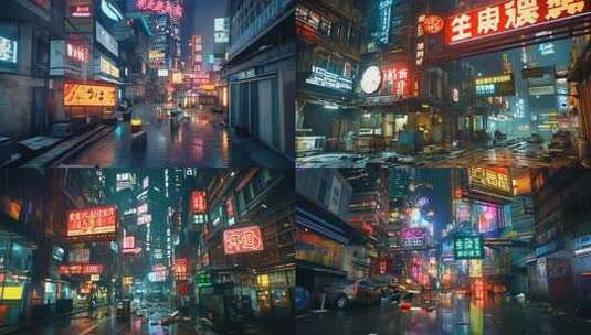 霓虹都市繁华夜景城市生活街头巷尾夜市文化高清在线视频素材下载