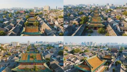 俯瞰古城古建筑与现代建筑高清在线视频素材下载