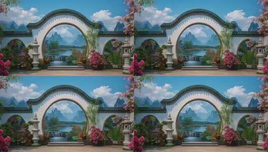 传统戏曲园林庭院民族风国潮戏台视频背景高清在线视频素材下载