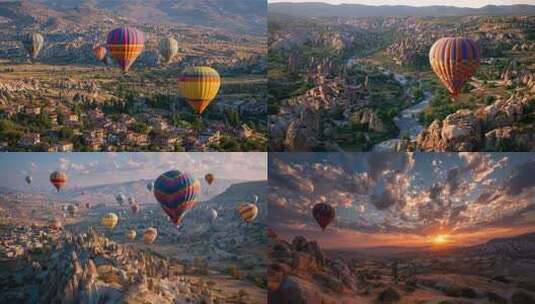 卡帕多奇亚热气球风光高清在线视频素材下载