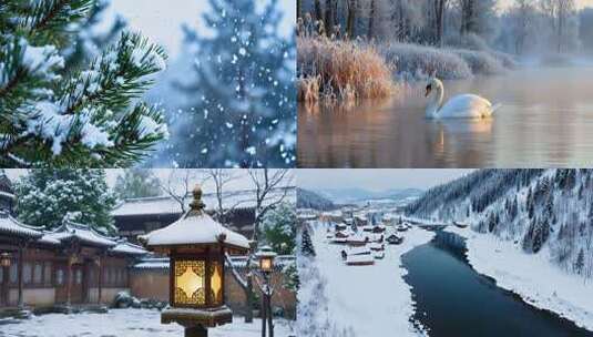 小雪竖版二十四节气下雪大寒小寒冬天风光高清在线视频素材下载