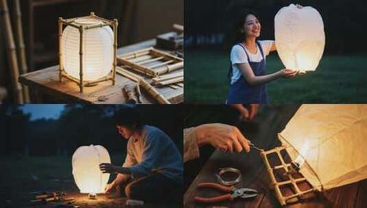 放天灯的欢乐时刻高清在线视频素材下载