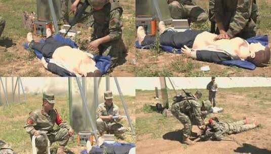 军人户外进行心肺复苏训练高清在线视频素材下载