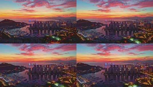 海南三亚三亚湾日落晚霞自贸港城市夜景延时高清在线视频素材下载