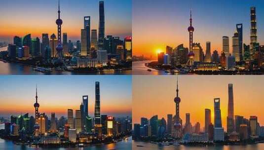 上海陆家嘴城市建筑夜景高清在线视频素材下载