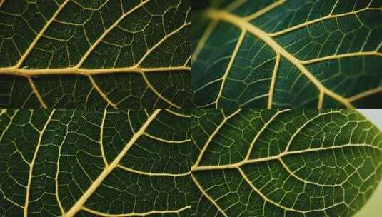 绿色树叶叶脉微距画面高清在线视频素材下载