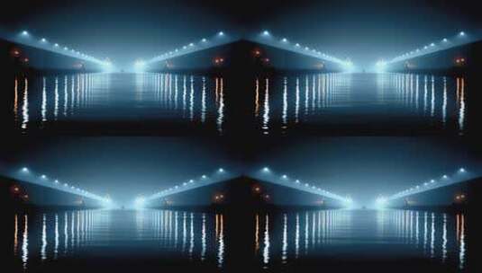 雾夜灯光映照下的航道运输高清在线视频素材下载