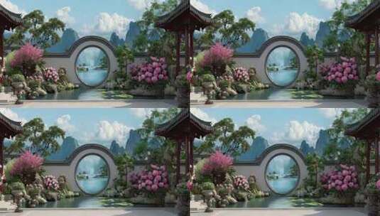 传统戏曲园林庭院民族风国潮戏台视频背景高清在线视频素材下载