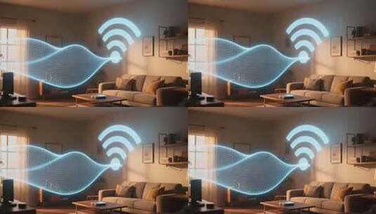 客厅内WiFi信号特效画面高清在线视频素材下载