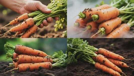 新鲜胡萝卜从地里采摘细节展示高清在线视频素材下载