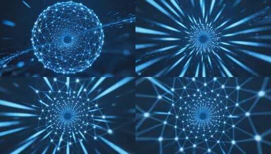 蓝色科技感点线网络穿梭隧道背景视频高清在线视频素材下载