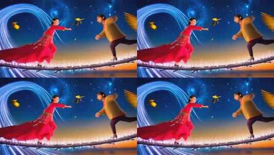 古风人物鹊桥相会动画素材高清在线视频素材下载