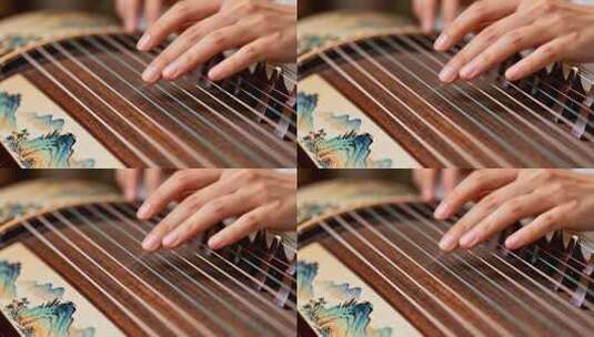 手部弹奏中式弦乐器特写高清在线视频素材下载