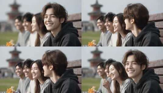 阳光下青年们欢聚一堂共享美好时光高清在线视频素材下载