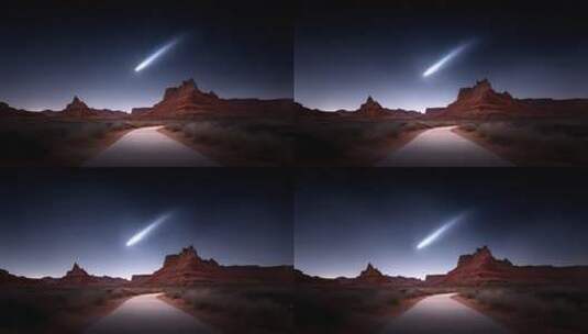 荒漠之路彗星划过夜空高清在线视频素材下载