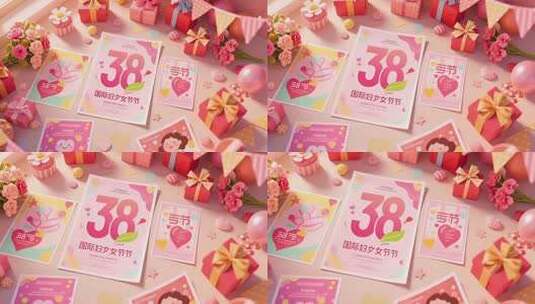 三八节国际妇女节氛围和相关节日物品高清在线视频素材下载