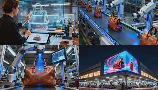 皮具手提包工厂生产线 皮革制品智能制造高清在线视频素材下载