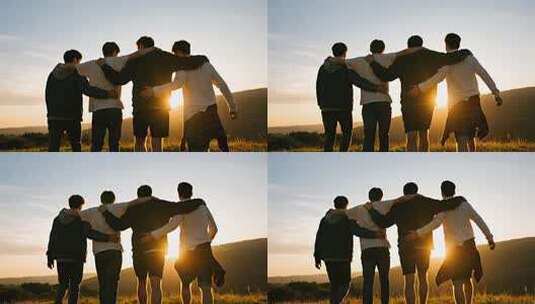 青年团队好友走向未来励志温暖画面高清在线视频素材下载