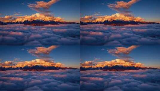 云海之上雪山日出全景高清在线视频素材下载