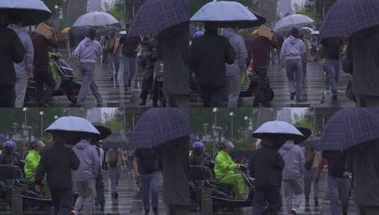 4K细雨纷飞城市街头行人步履匆匆高清在线视频素材下载