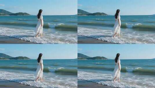 站在海边的女生思念失意放空自己高清在线视频素材下载