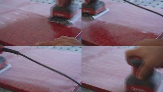 实拍家具厂木工用打磨机打磨板材抛光清理高清在线视频素材下载