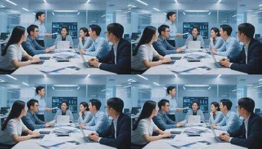 白领团队办公室开会场景高清在线视频素材下载