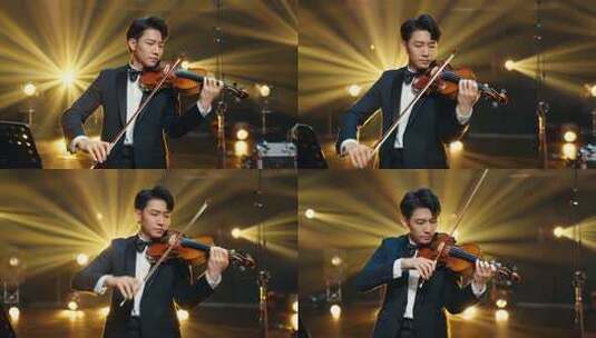男士舞台演奏小提琴素材高清在线视频素材下载