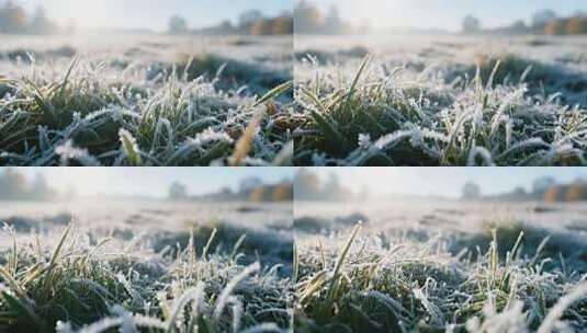 霜降草地冰霜唯美微距特写视频高清在线视频素材下载
