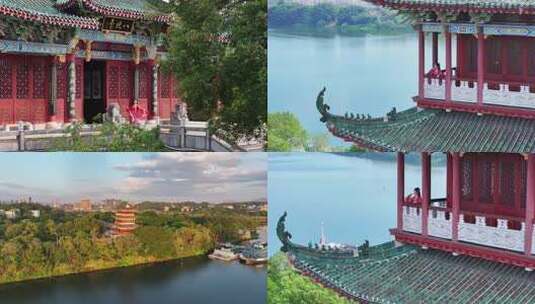 穿着汉服游赣州八镜台航拍合集高清在线视频素材下载