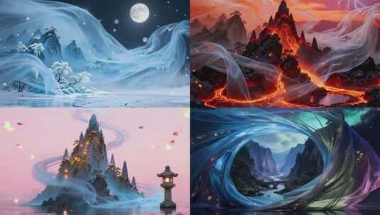 禅意时光超越现实风格梦幻色彩国风水墨山水高清在线视频素材下载