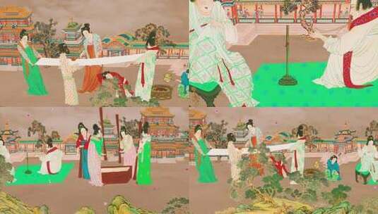 宋徽宗绘捣练图 4K高清AE视频素材下载