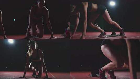 女子跑道起跑准备姿势高清在线视频素材下载