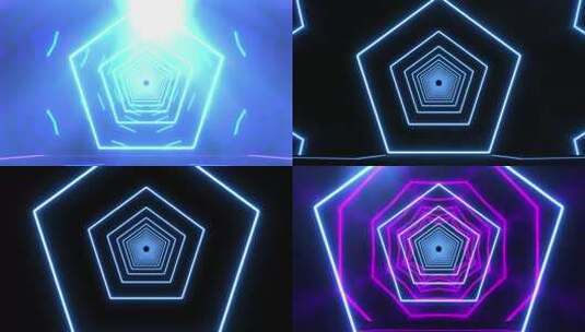 蓝色霓虹六边形隧道背景高清在线视频素材下载