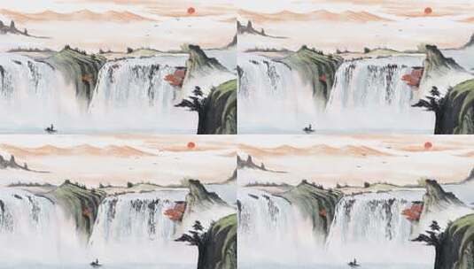 中式水墨山水瀑布风景高清在线视频素材下载