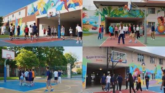 校园篮球场学生活动场景高清在线视频素材下载