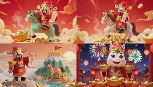 大合集2026新年祝福动画财神爷马年高清在线视频素材下载